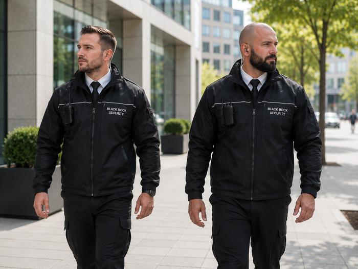 Sicherheitskräfte von Black Rock Security im laufenden Dienst